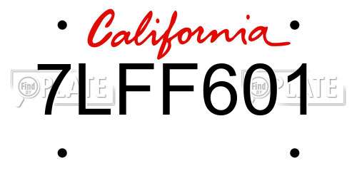 7LFF601 California License Plate