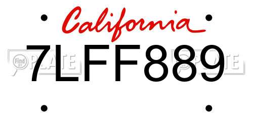 7LFF889 California License Plate