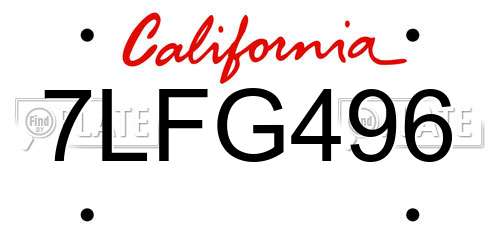 7LFG496 California License Plate
