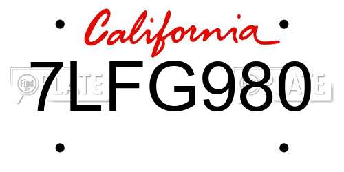 7LFG980 California License Plate
