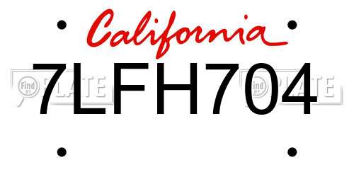 7LFH704 California License Plate