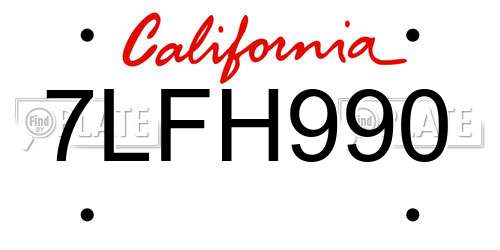 7LFH990 California License Plate
