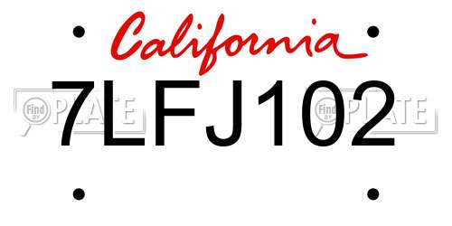 7LFJ102 California License Plate