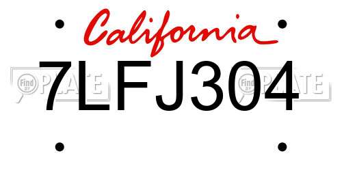 7LFJ304 California License Plate