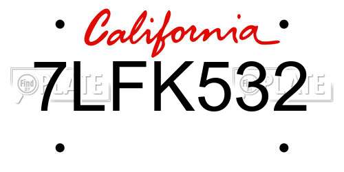 7LFK532 California License Plate