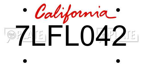 7LFL042 California License Plate