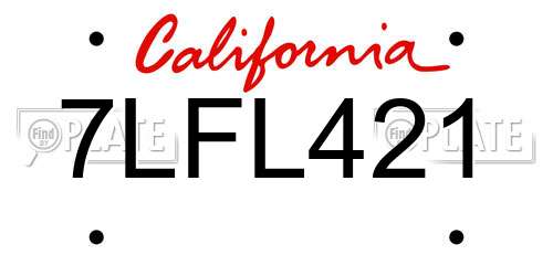 7LFL421 California License Plate