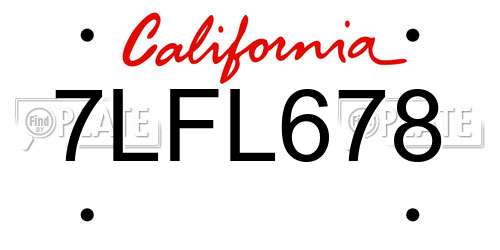 7LFL678 California License Plate