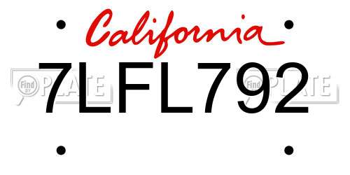 7LFL792 California License Plate