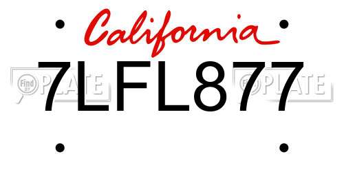 7LFL877 California License Plate