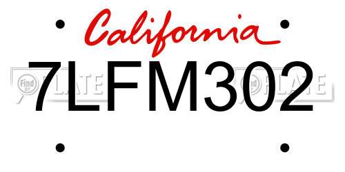 7LFM302 California License Plate
