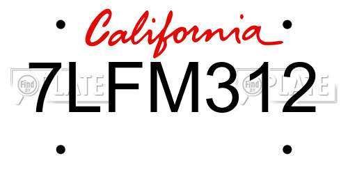 7LFM312 California License Plate