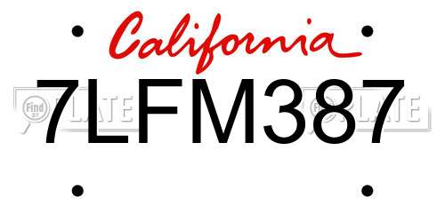 7LFM387 California License Plate