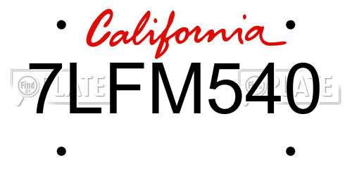 7LFM540 California License Plate