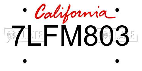 7LFM803 California License Plate