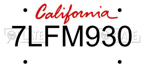 7LFM930 California License Plate