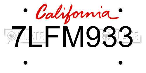 7LFM933 California License Plate