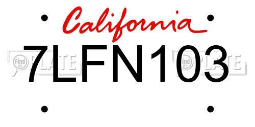 7LFN103 California License Plate