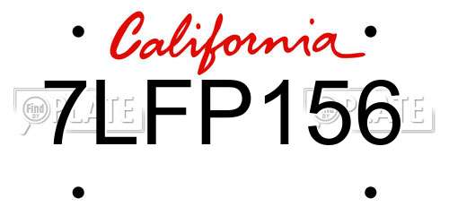 7LFP156 California License Plate