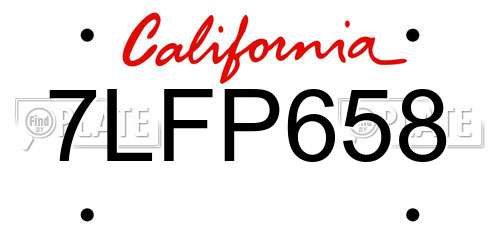 7LFP658 California License Plate