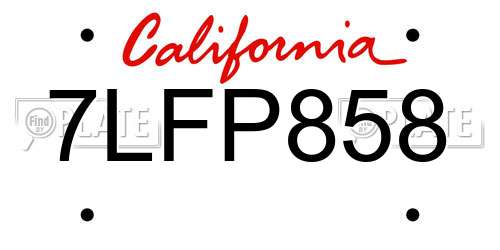 7LFP858 California License Plate