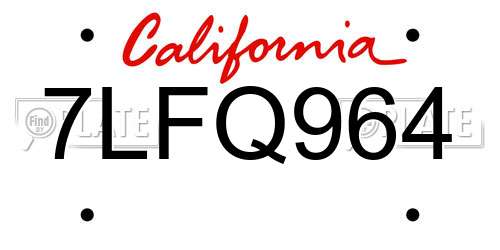 7LFQ964 California License Plate