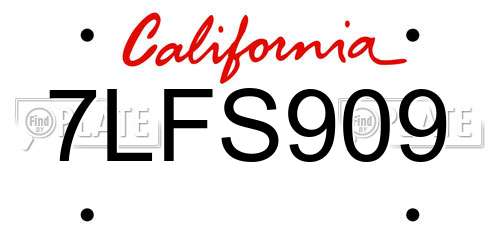 7LFS909 California License Plate