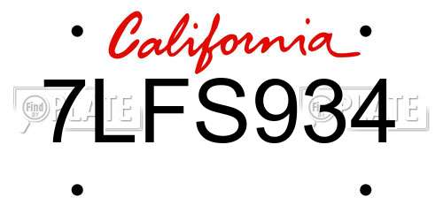 7LFS934 California License Plate