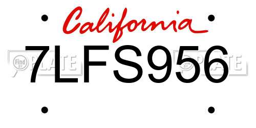 7LFS956 California License Plate