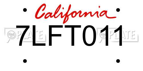 7LFT011 California License Plate