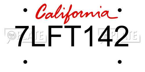 7LFT142 California License Plate