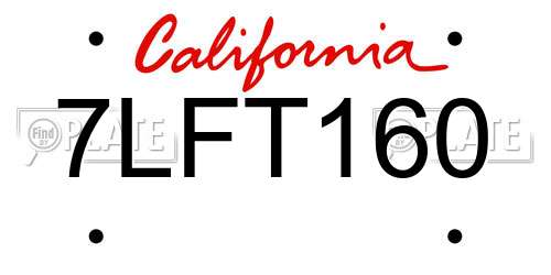 7LFT160 California License Plate