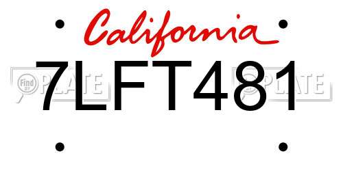 7LFT481 California License Plate