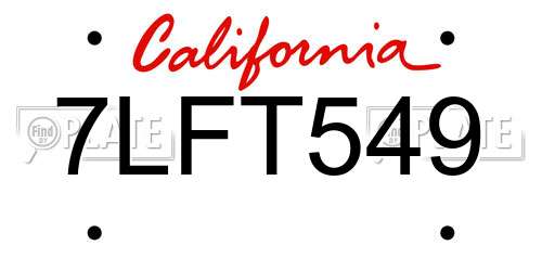 7LFT549 California License Plate
