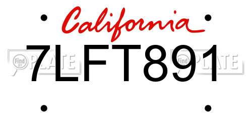 7LFT891 California License Plate