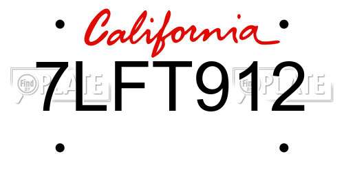 7LFT912 California License Plate