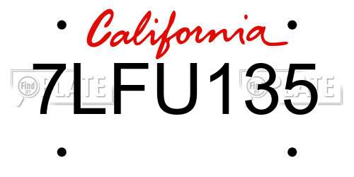 7LFU135 California License Plate