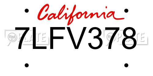 7LFV378 California License Plate
