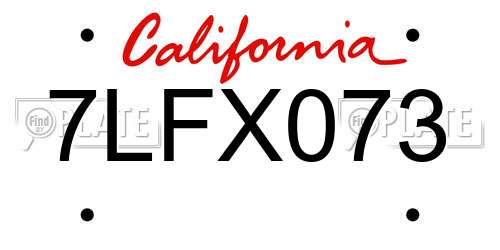 7LFX073 California License Plate