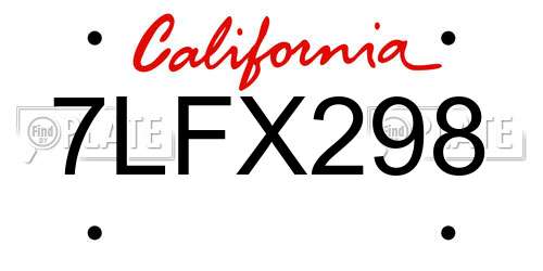 7LFX298 California License Plate