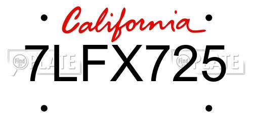 7LFX725 California License Plate