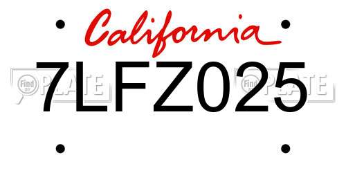 7LFZ025 California License Plate