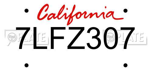 7LFZ307 California License Plate