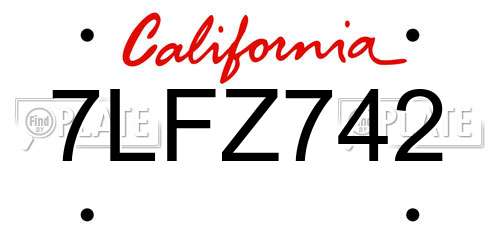 7LFZ742 California License Plate