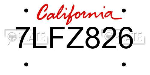 7LFZ826 California License Plate