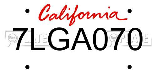 7LGA070 California License Plate