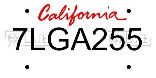 7LGA255 California License Plate