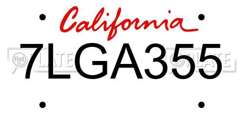 7LGA355 California License Plate
