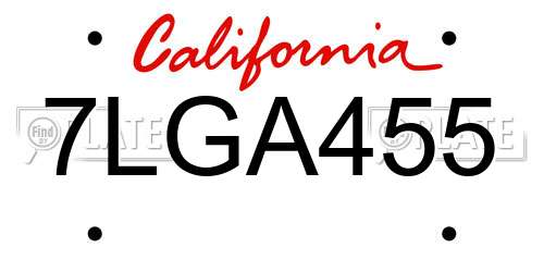 7LGA455 California License Plate