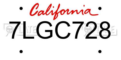 7LGC728 California License Plate
